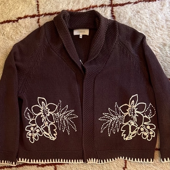 THE GREAT Brand Lodge Cardigan Chocolate Brown Cotton Size 3/L